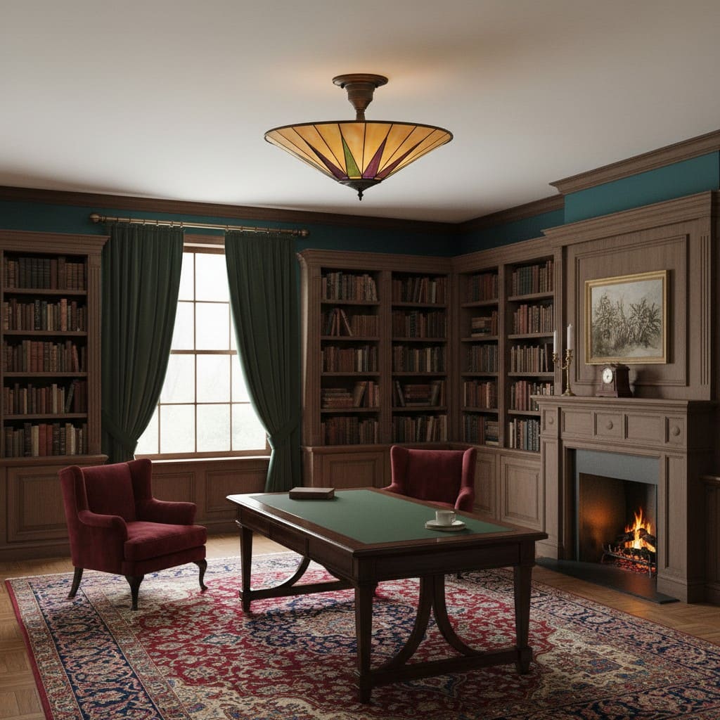 TF Dark Star Tiffany Ceiling Lamp – Stained Glass Star Design for Dining or Hall