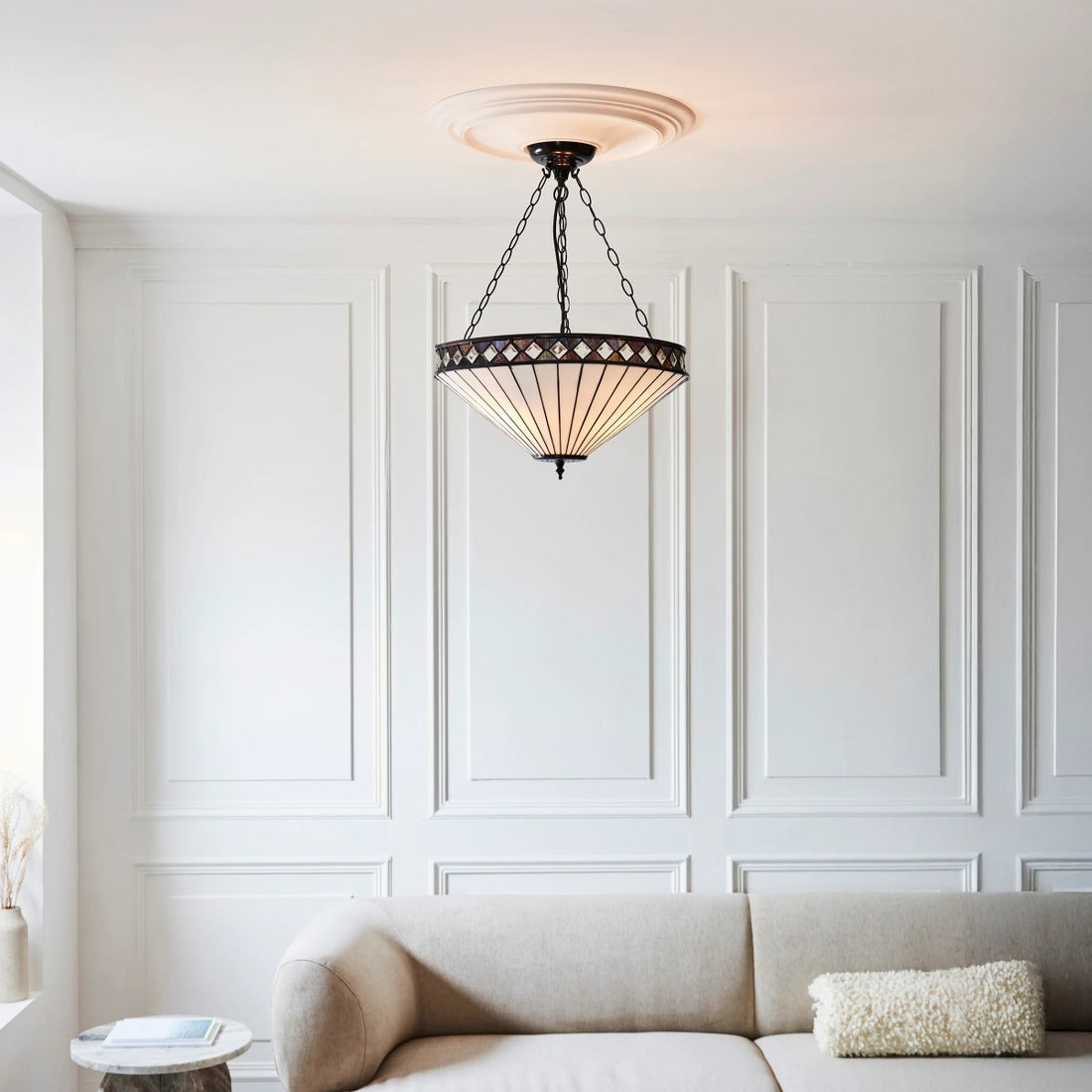 TF Fargo Adjustable Pendant with Stained-Glass Inspired Inverted Shade for Island and Dining
