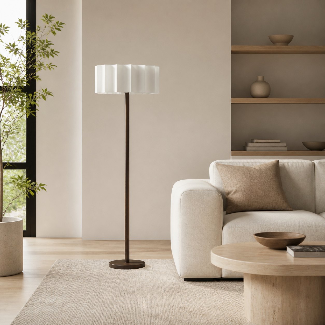 Cavilon Modern Floor Lamp - Slim Profile and Soft Shade Contemporary Metal Lighting for Bedroom