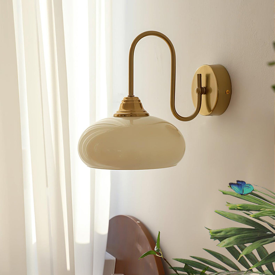 Bauhaus Wind Cream Glass Shade Metal Curved Pole Wall Sconce