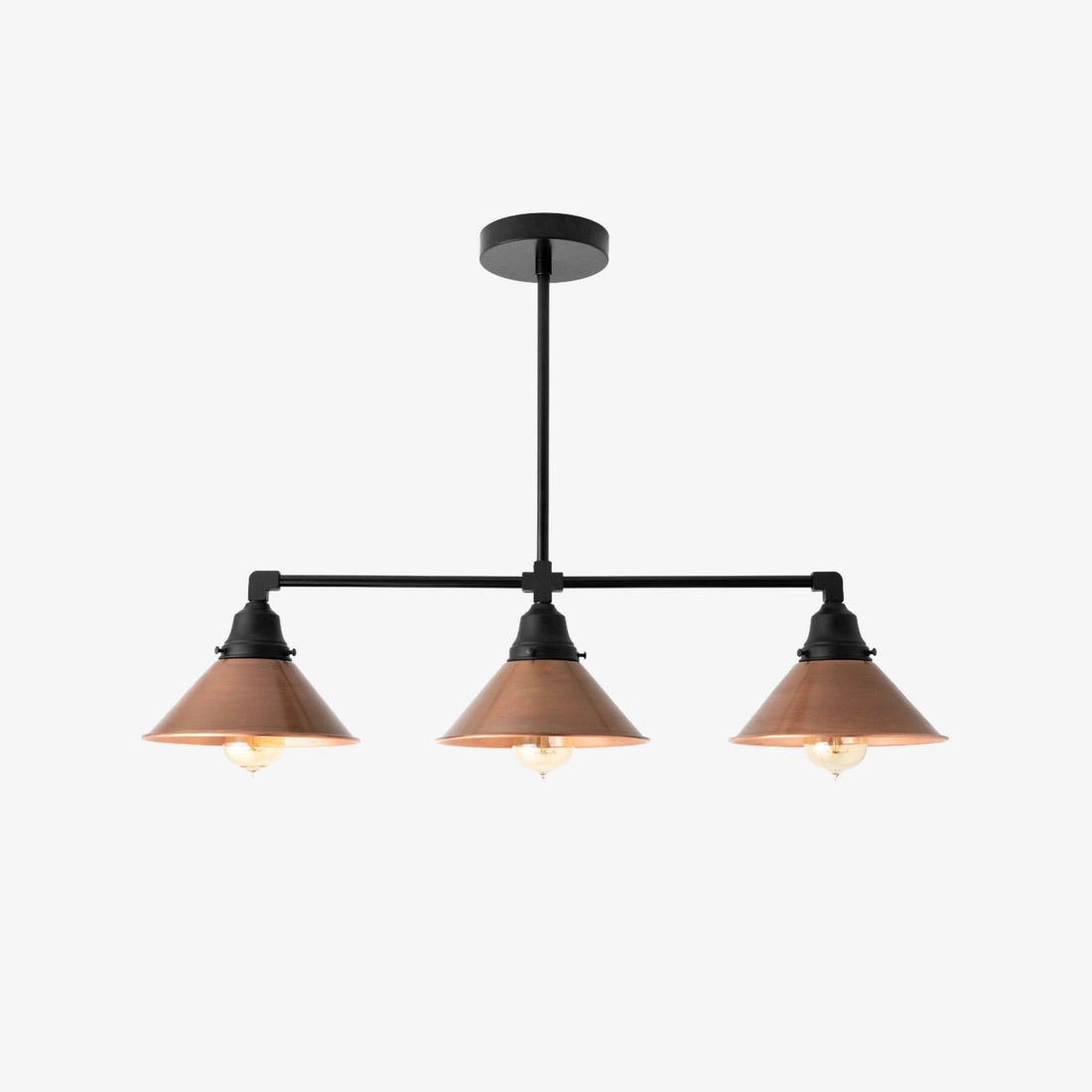 Conique Metal Aged Copper Three-Light Pendant – Sleek Industrial Fixture for Dining Rooms