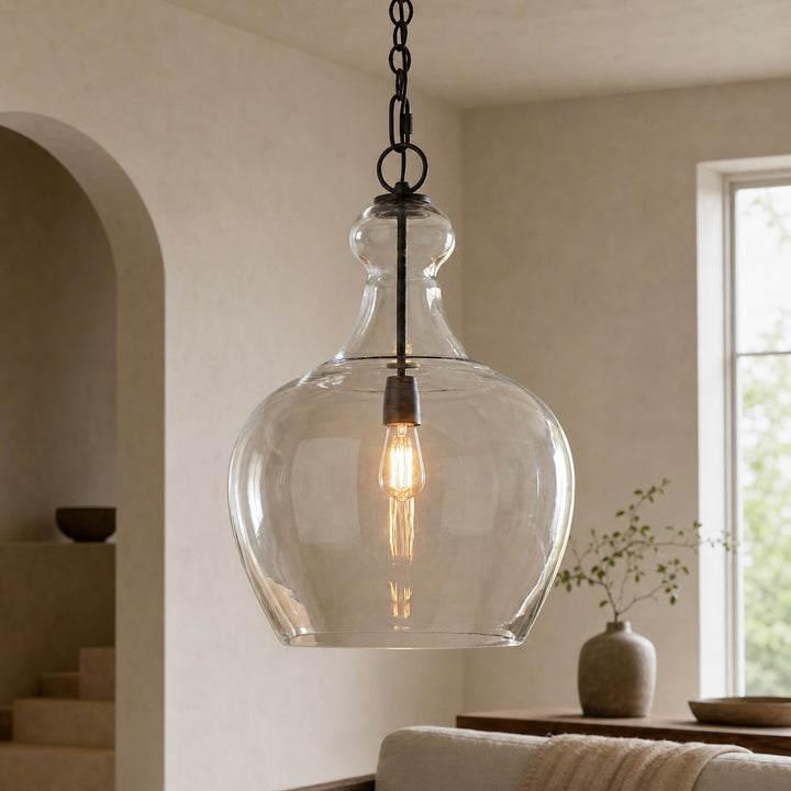 Lirra Hand Blown Glass Hanging Light – Industrial Style for Living Rooms and Entryways U11