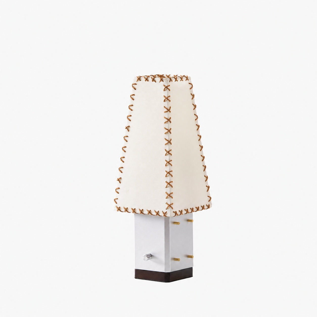 Modern Geometric Metal Table Lamp – Parchment Shade for Bedroom Nightstand Lighting
