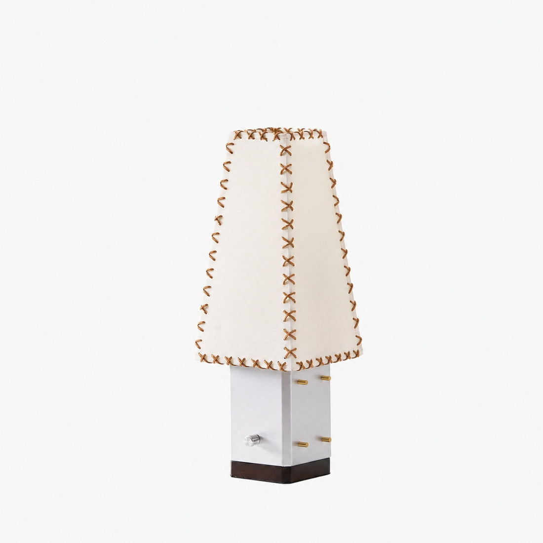 Modern Geometric Metal Table Lamp – Parchment Shade for Bedroom Nightstand Lighting