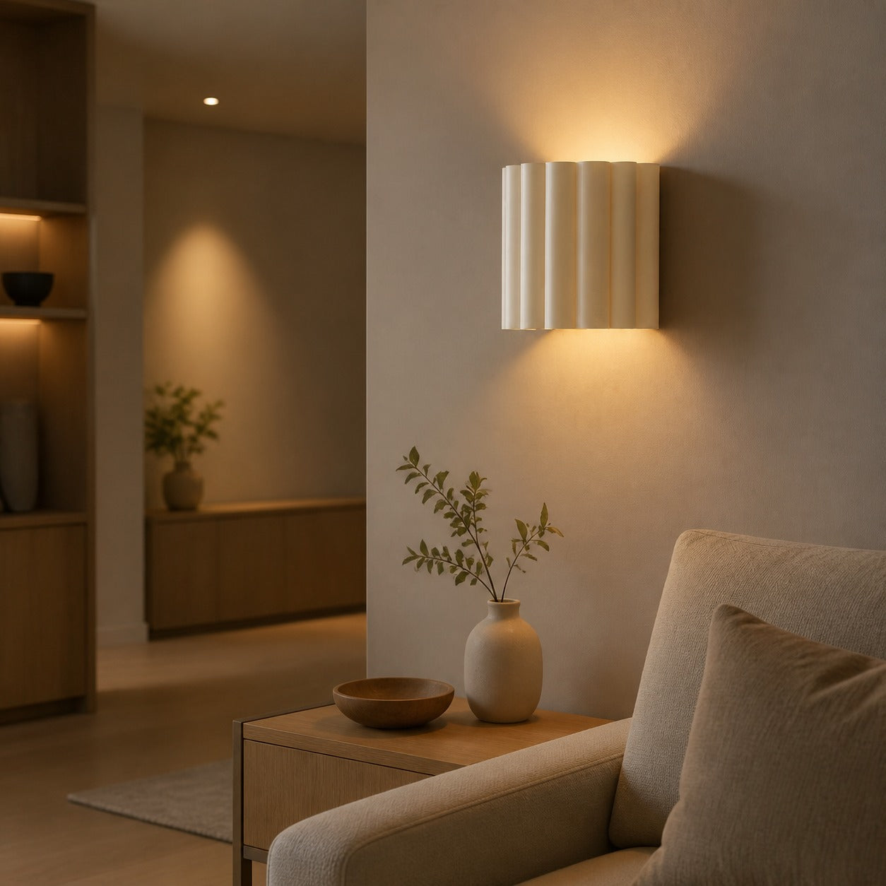 Velura Linen Fold Wall Sconce - Fabric Soft Pleated Design Ambient Lighting for Bedroom or Hallway