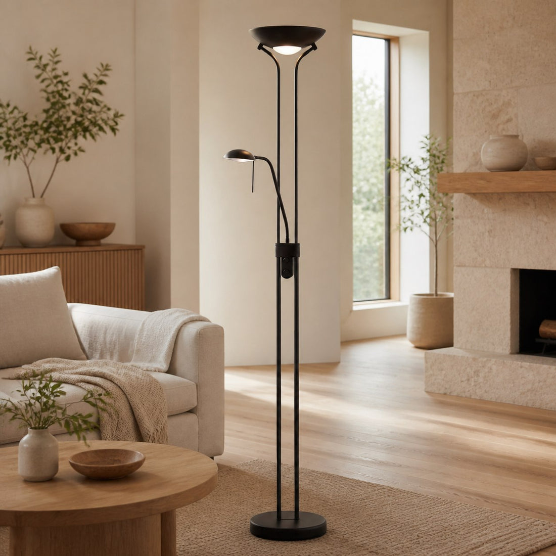 Linexis Art Deco Metal & Opal Glass Floor Lamp – Dual-Light Design for Modern Interiors