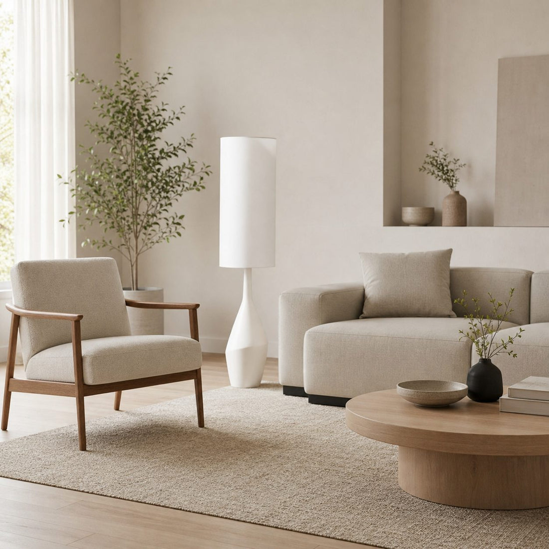 Lumera Organic Modern Ceramic Floor Lamp - Asymmetrical Sculptural Form and Ambient Lighting for Bedroom