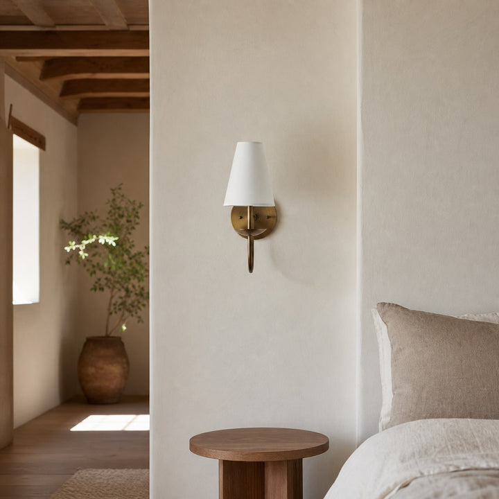 Curva Metal White Linen Sconce - Classic Brass Wall Light for Bedrooms