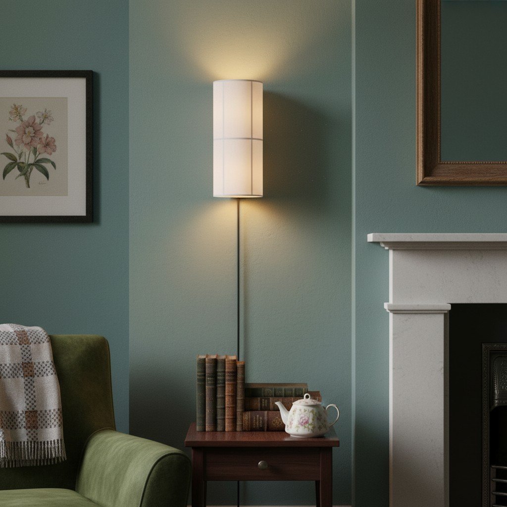 Cylume Cylinder Fabric Plug-in Wall Lamp - Minimalist Wall Sconce for Bedroom Living Room