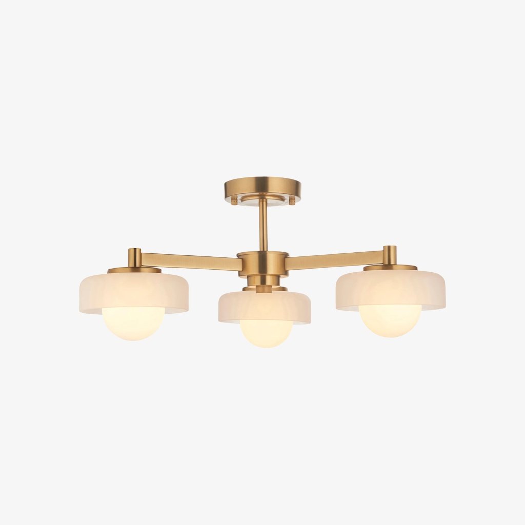 Zirvos Pendant with Frosted Opal Globes and Brushed Brass Frame for Living and Dining
