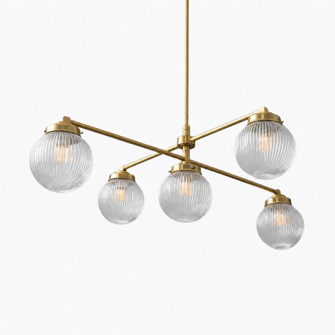 Glorica Glass Frosted Glass Globe Chandelier - Brass Modern Lighting for Living Room