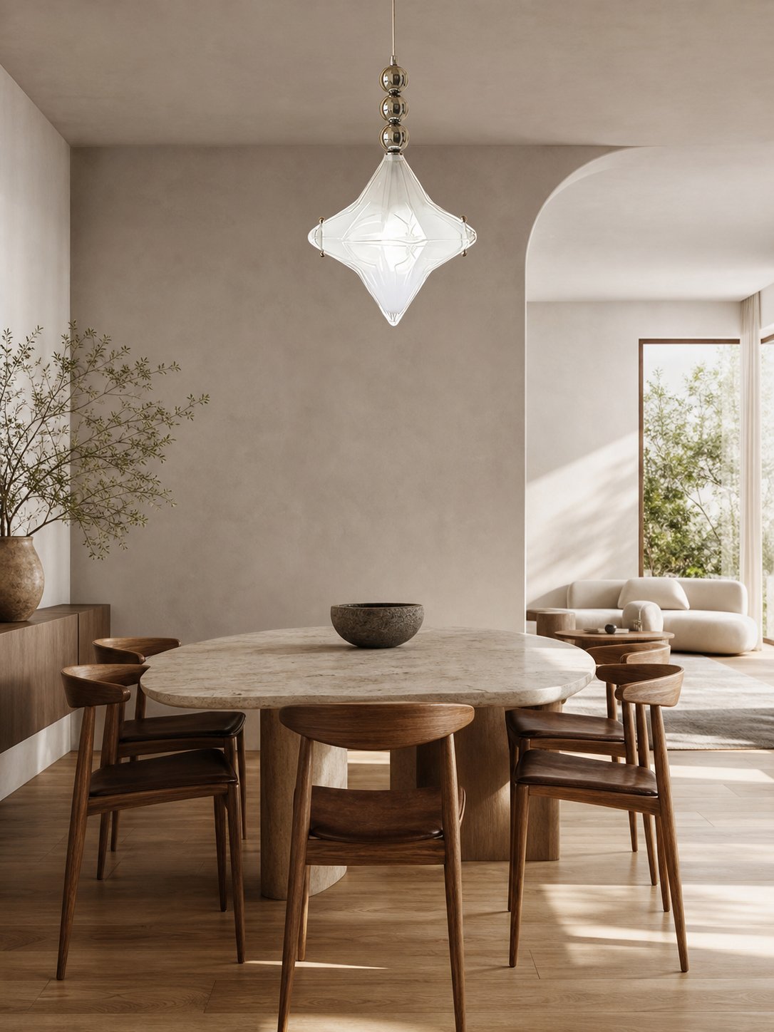 Art Deco Astris Elara Star Pendant Light – Frosted Glass Pendant with Geometric Style