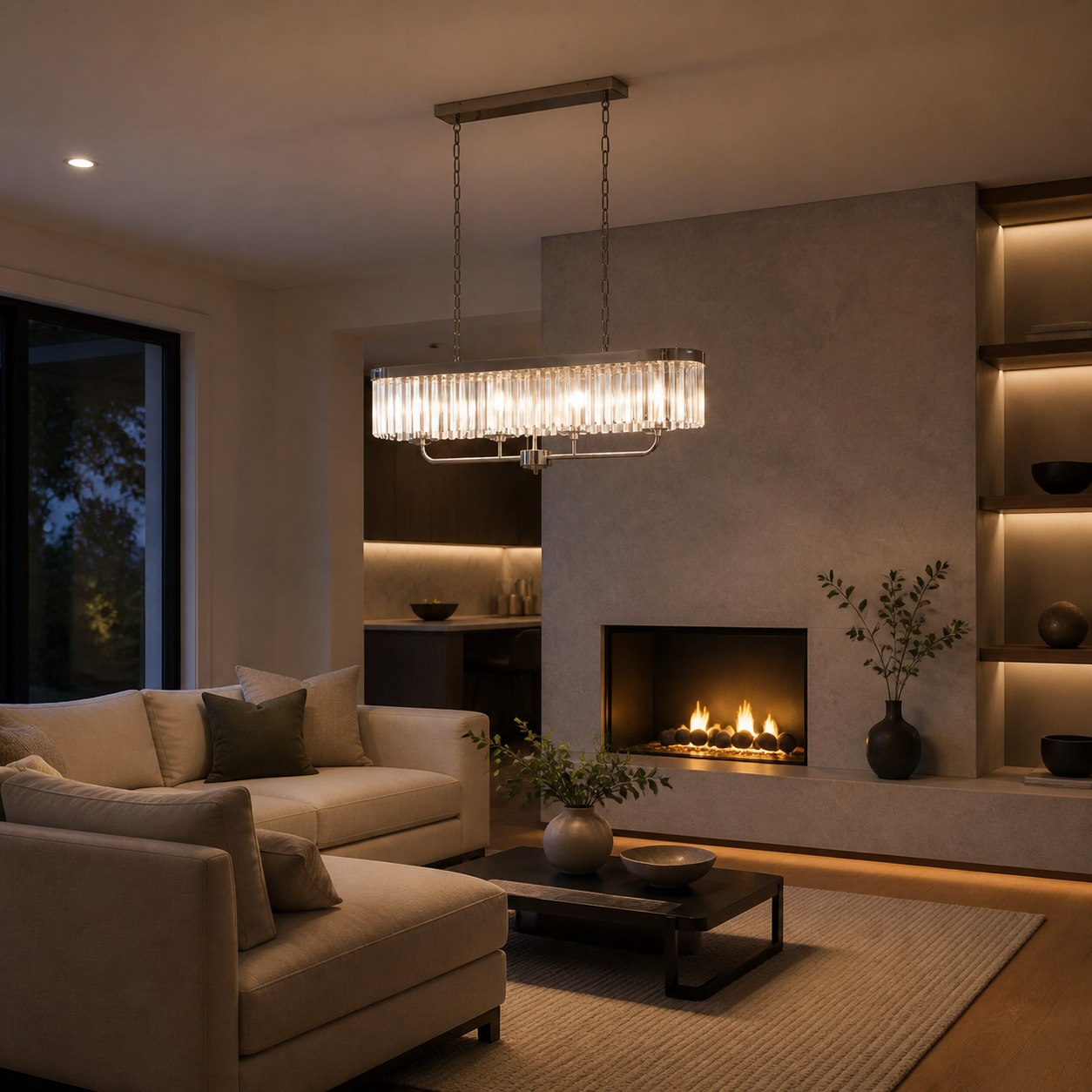 Beveline 4-Light Linear Ceiling Pendant With Cut Faceted Glass - Sleek Metal Frame For Dining