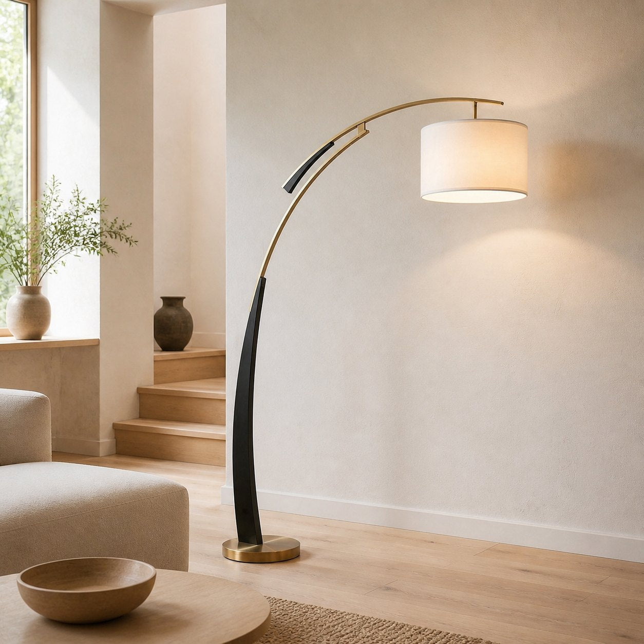 AstraLoop Modern Arc Fabric Floor Lamp - Elegant Sleek Curved Metal Design for Interiors