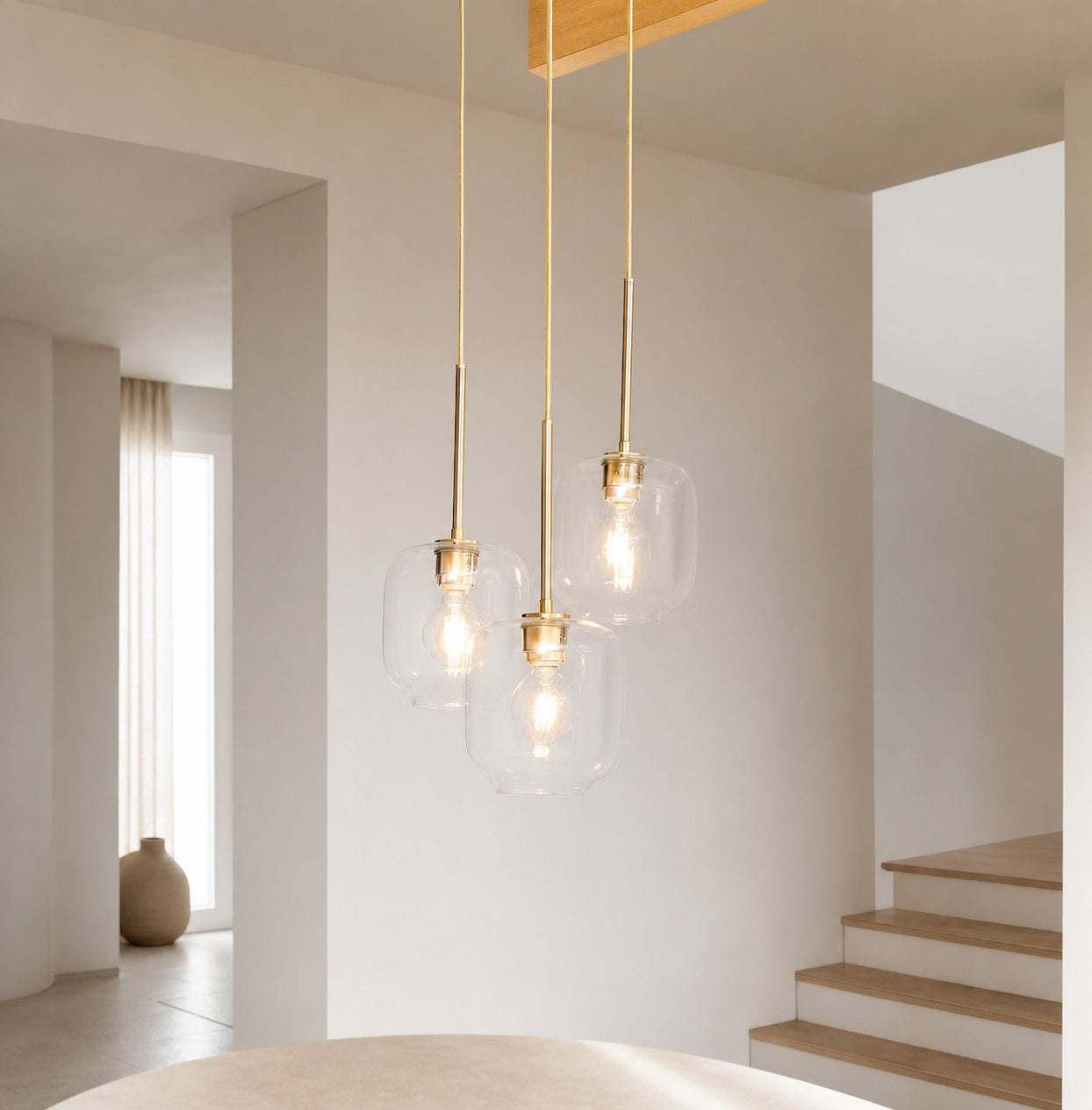 Lumivelle Pebble Glass Chandelier - 3-Light Modern Pendant Style