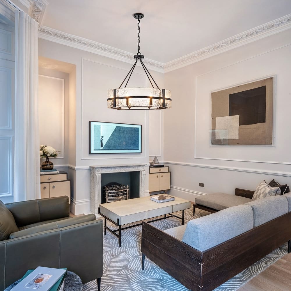 Modern Wide Drum Pendant Lamp – Clear Glass Chandelier For Living Room