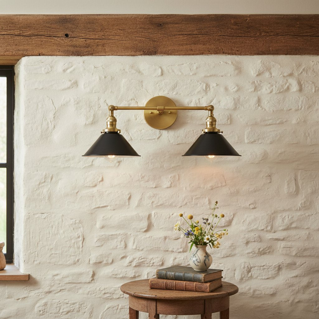 Conique Metal Two-Light Industrial Vanity Sconce – Wall Fixture for Bathroom & Hallway