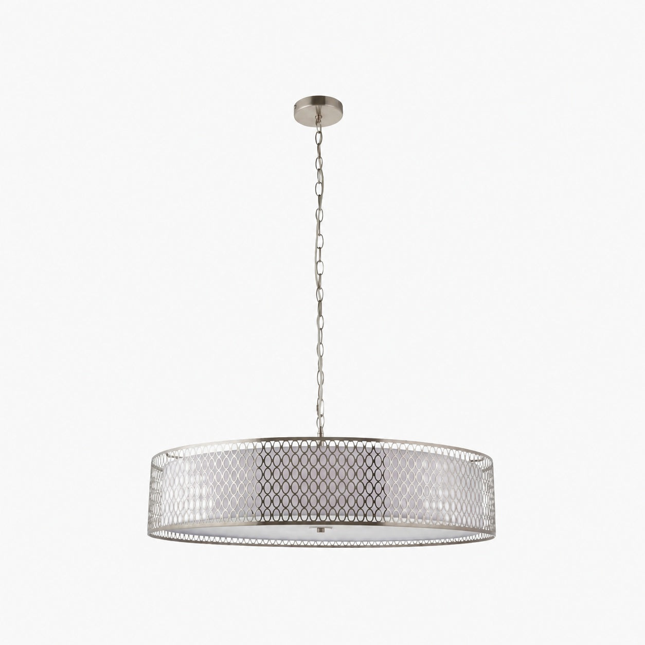 Liorin Geometric Pendant Lamp – Modern Fretwork Metal and Fabric Shade Pendant for Interiors