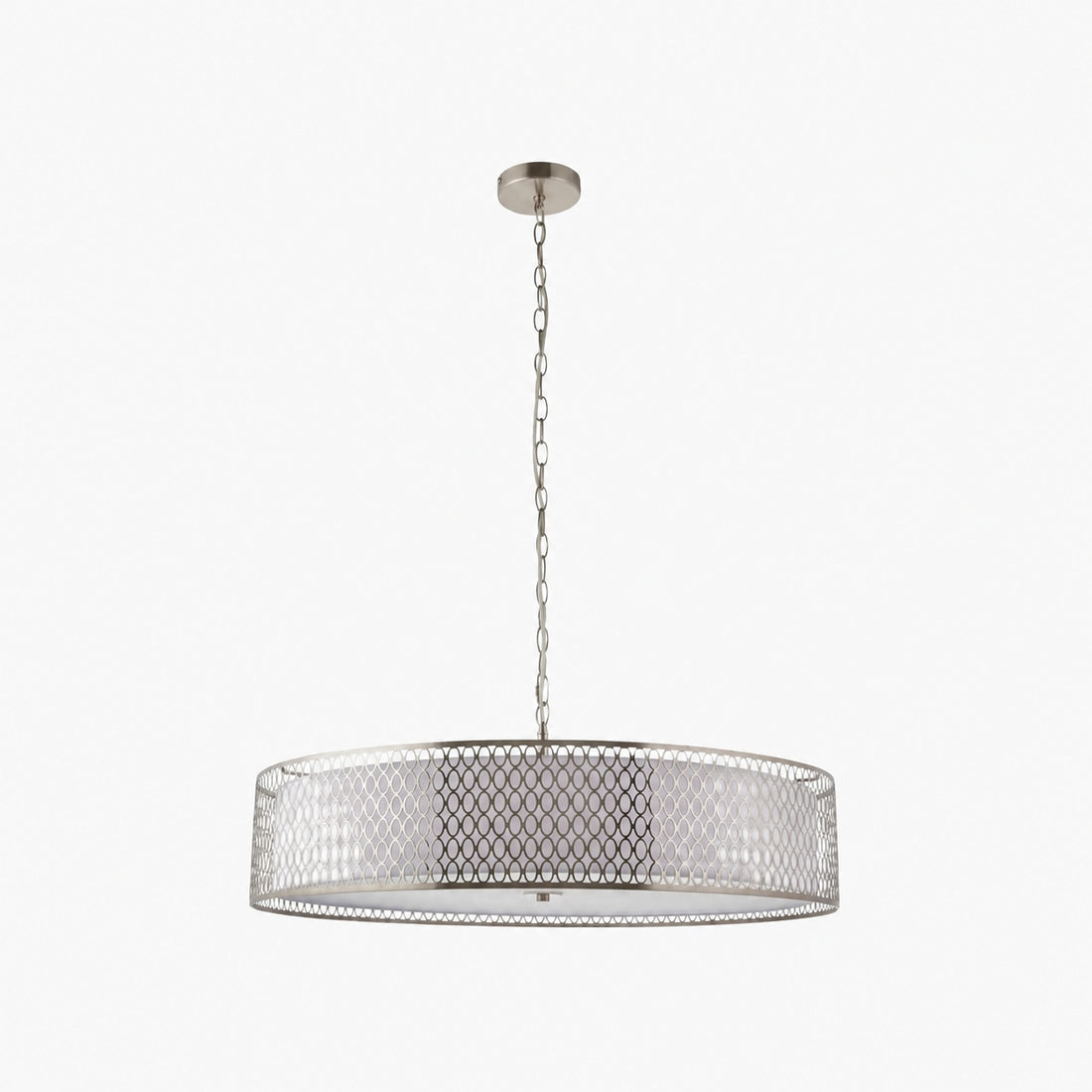 Liorin Geometric Pendant Lamp – Modern Fretwork Metal and Fabric Shade Pendant for Interiors