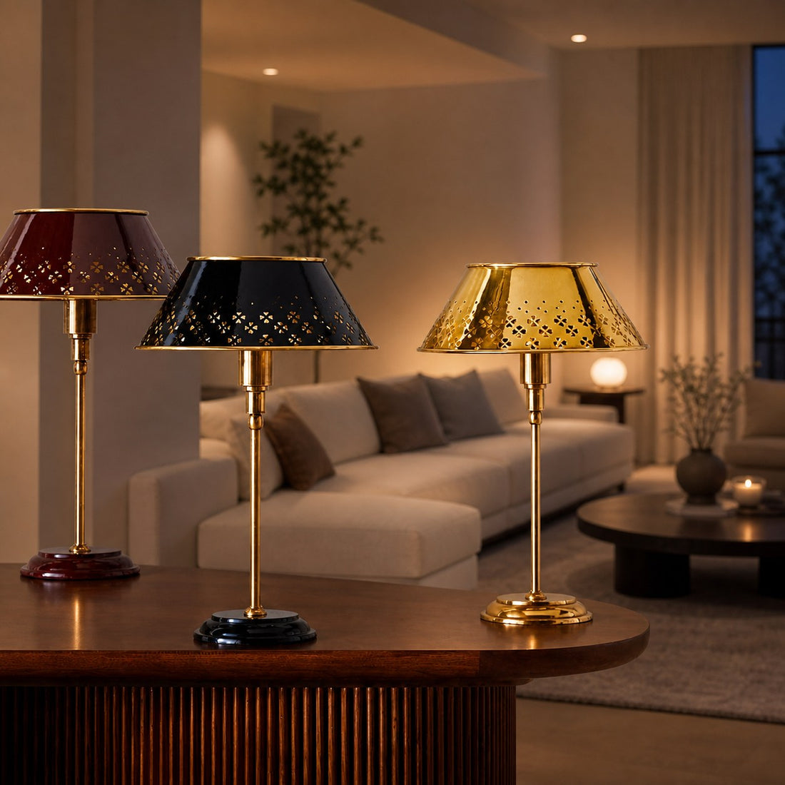 Auriglow Brass Floral Design Perforated Table Lamp – Space Age Inspired