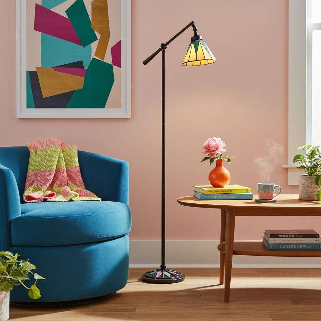 TF Dark Star Tiffany Task Floor Lamp – Art Deco Stained-Glass Floor Light for Living Room