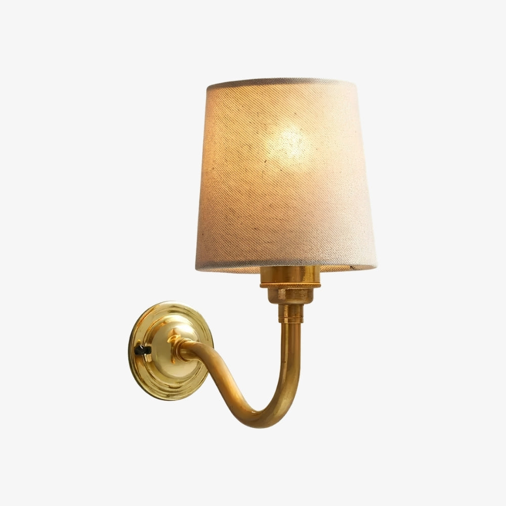 Solmire Fabric Wall Sconce - Vintage Linen Cotton Shade with Curved Metal Arm for Bedroom and Hallway