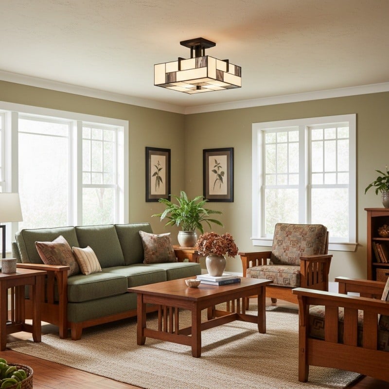 TF Manchester Ceiling Light – Stained Glass Fixture in Art Deco Style for Living Room or Hallway