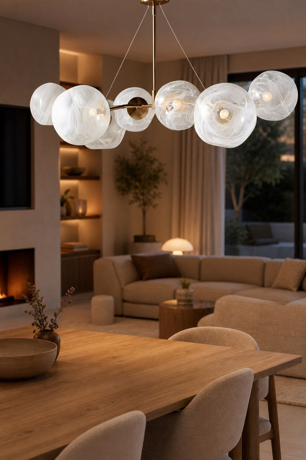 Pawrior Multi-head Organic Glass Spherical Chandelier - Modern Cloud Design Branch Light