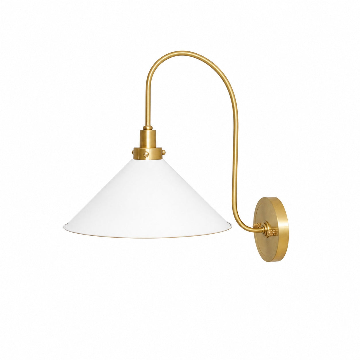 Ivoran Brass Gooseneck Wall Sconce - Curved Arm Dome Shade Light for Bedroom and Hallway