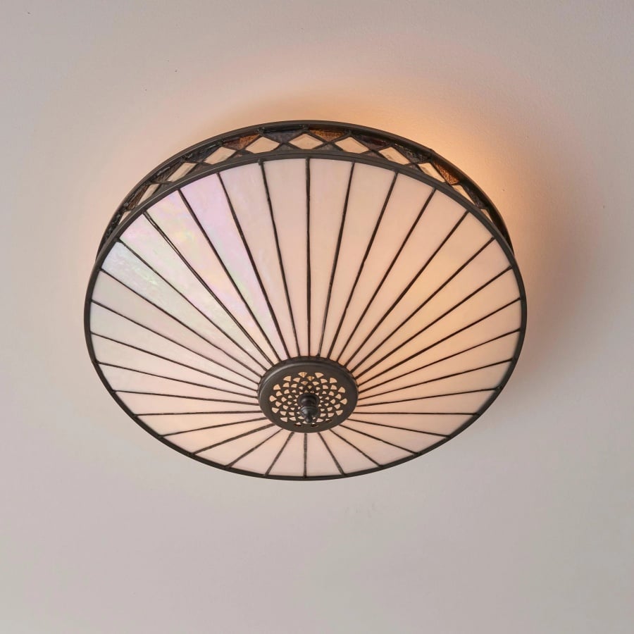 TF Fargo Geometric Flush Mount Light - Handcrafted Art Deco Stained Glass Lamp for Entryway