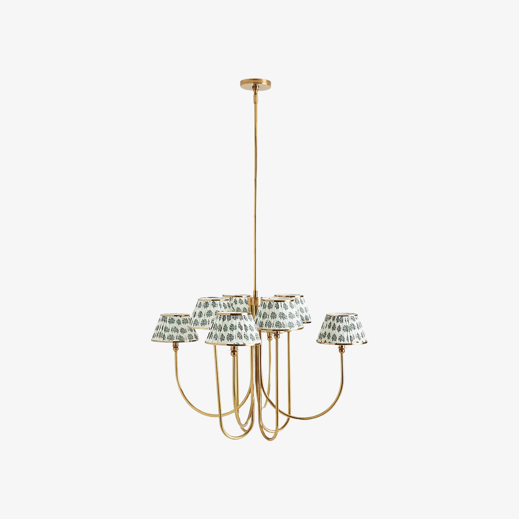 Ruchee Chandelier – Layered Fabric Shade Brass Ceiling Light for Dining or Living Spaces
