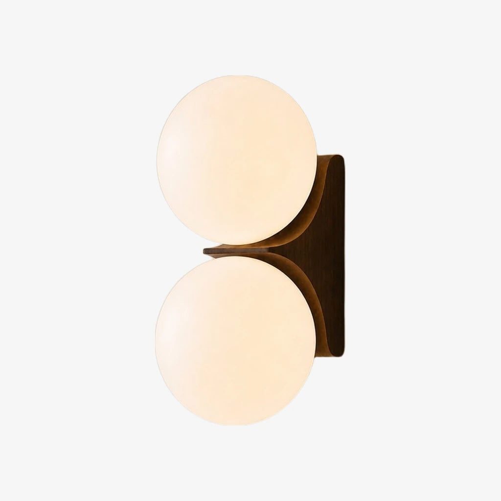 Two-head Luma Walnut globe wall sconce