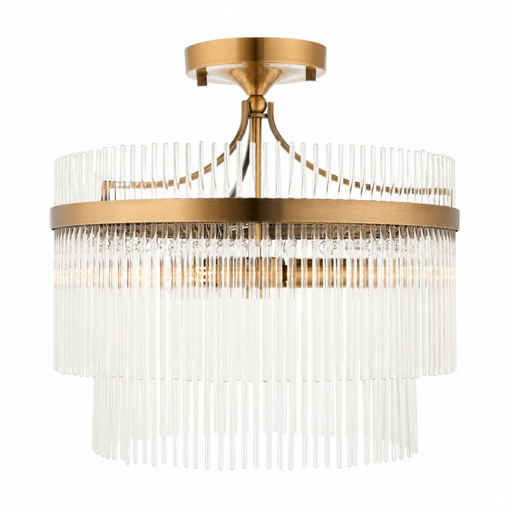 RibGlow Antique Brass 3-Light Ceiling Light with Clear Glass - Hallway or Bedroom