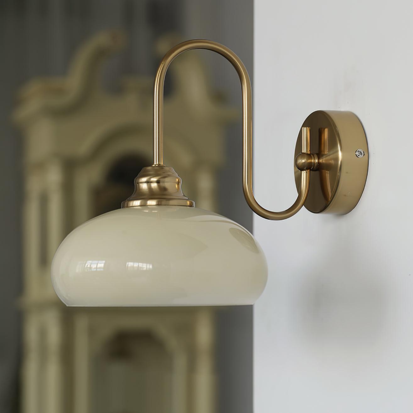 Bauhaus Wind Cream Glass Shade Metal Curved Pole Wall Sconce