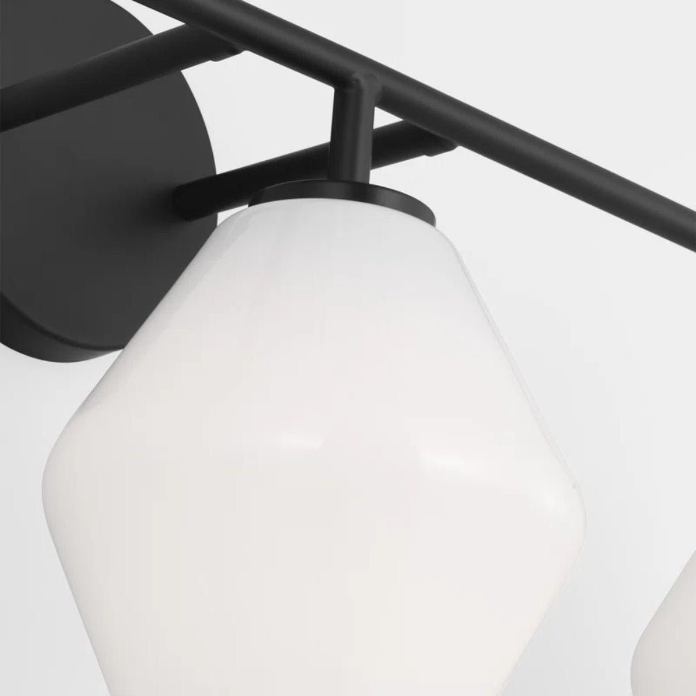 Vintage 3 Light Vanity Wall Light - Metal Glass Shades Bath Wall Sconce