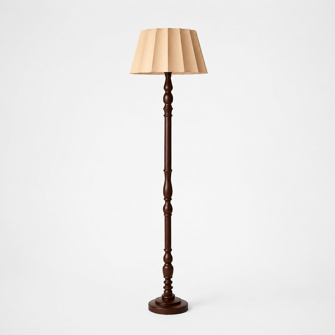 Vintage Fabric Shade Floor Lamp with Turned Wood Base