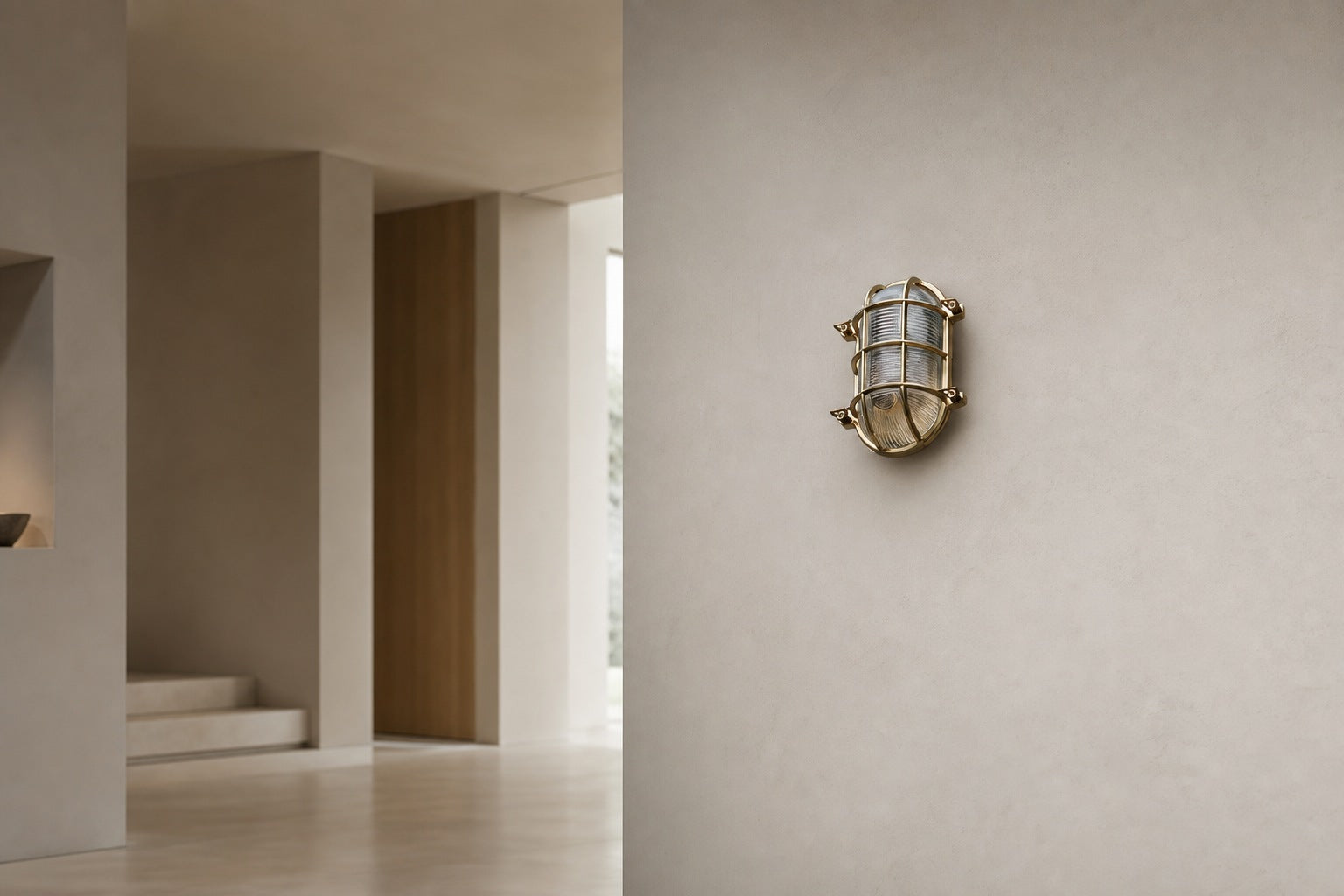 Ivoran Bulkhead Wall Sconce - Brass Caged Glass Vintage Industrial Light for Outdoor and Bathroom