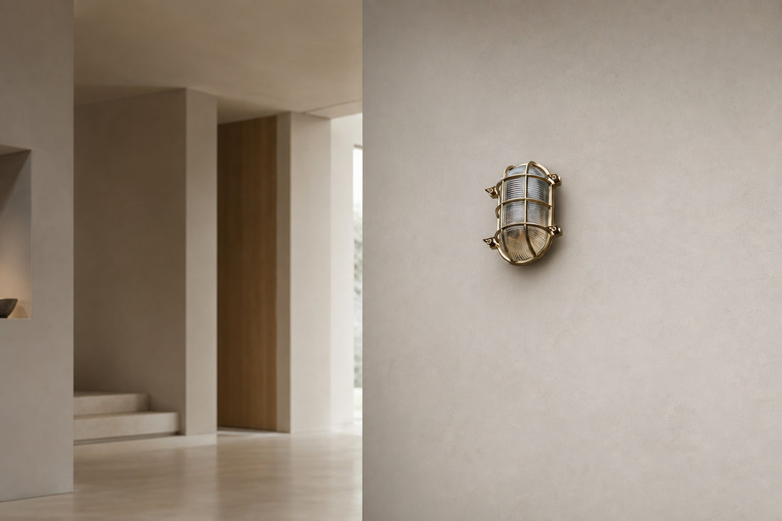 Ivoran Bulkhead Wall Sconce - Brass Caged Glass Vintage Industrial Light for Outdoor and Bathroom