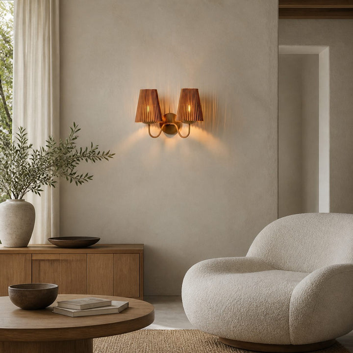 Zhoove Bamboo Wall Lamp - Pleated Natural Shade Design for Living Room or Bedroom
