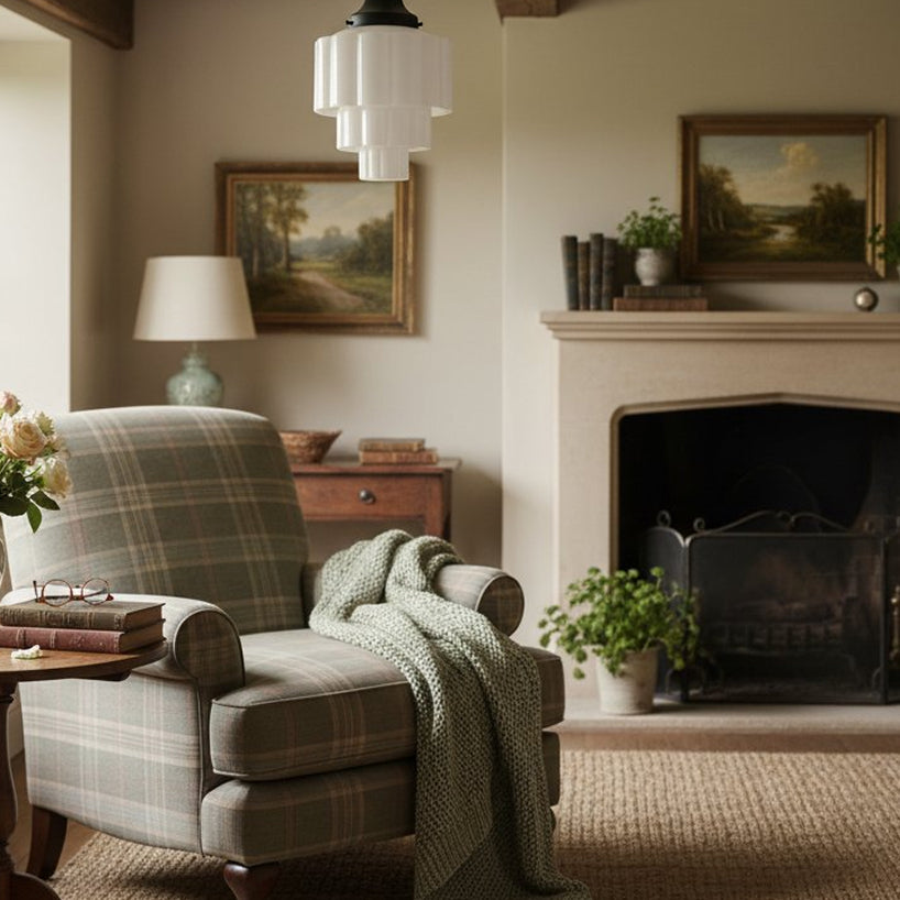 Geotower Glass Brass Ceiling Light – Art Deco Ribbed Globe Flush Mount