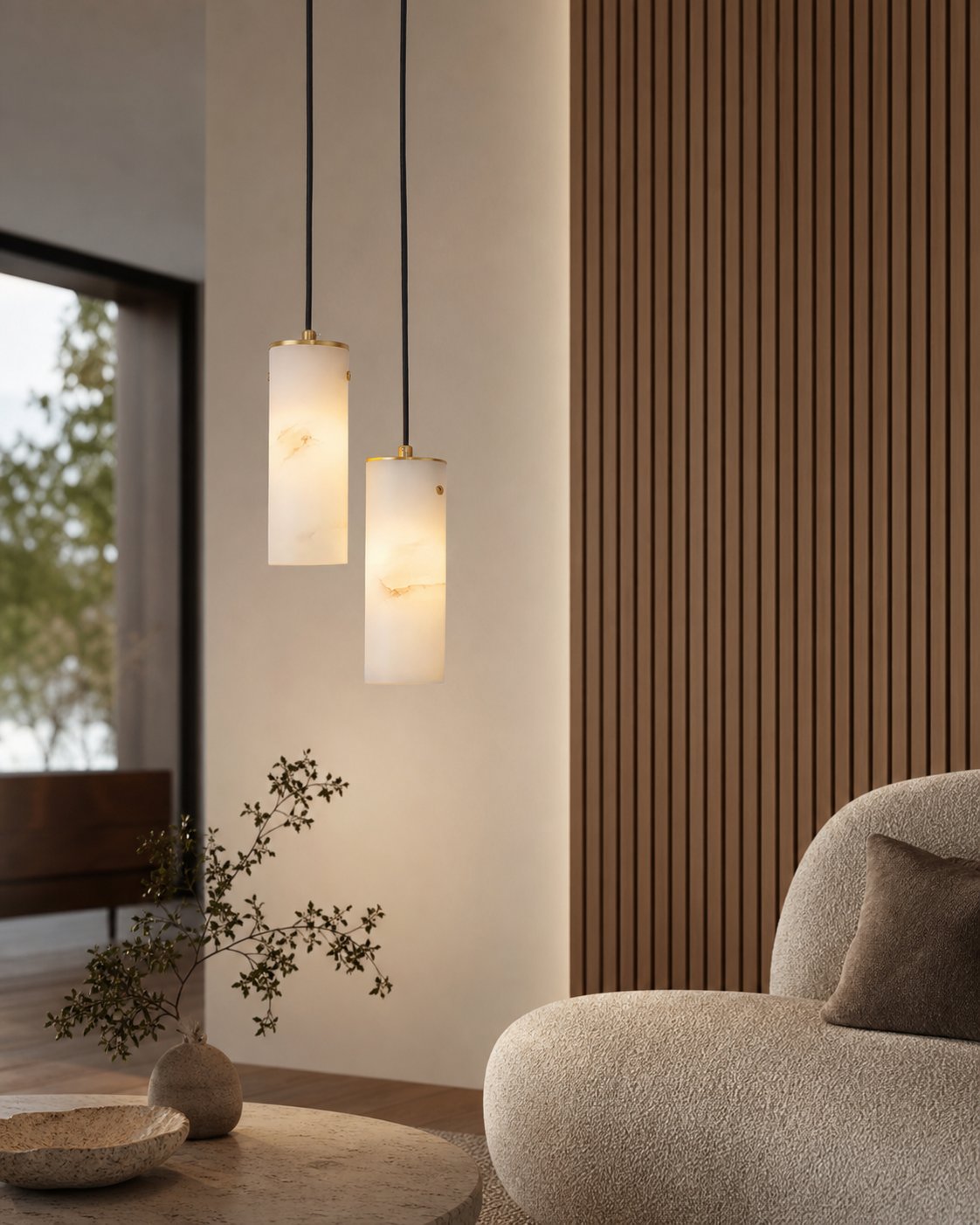 Nula Vertical Alabaster Pendant Light