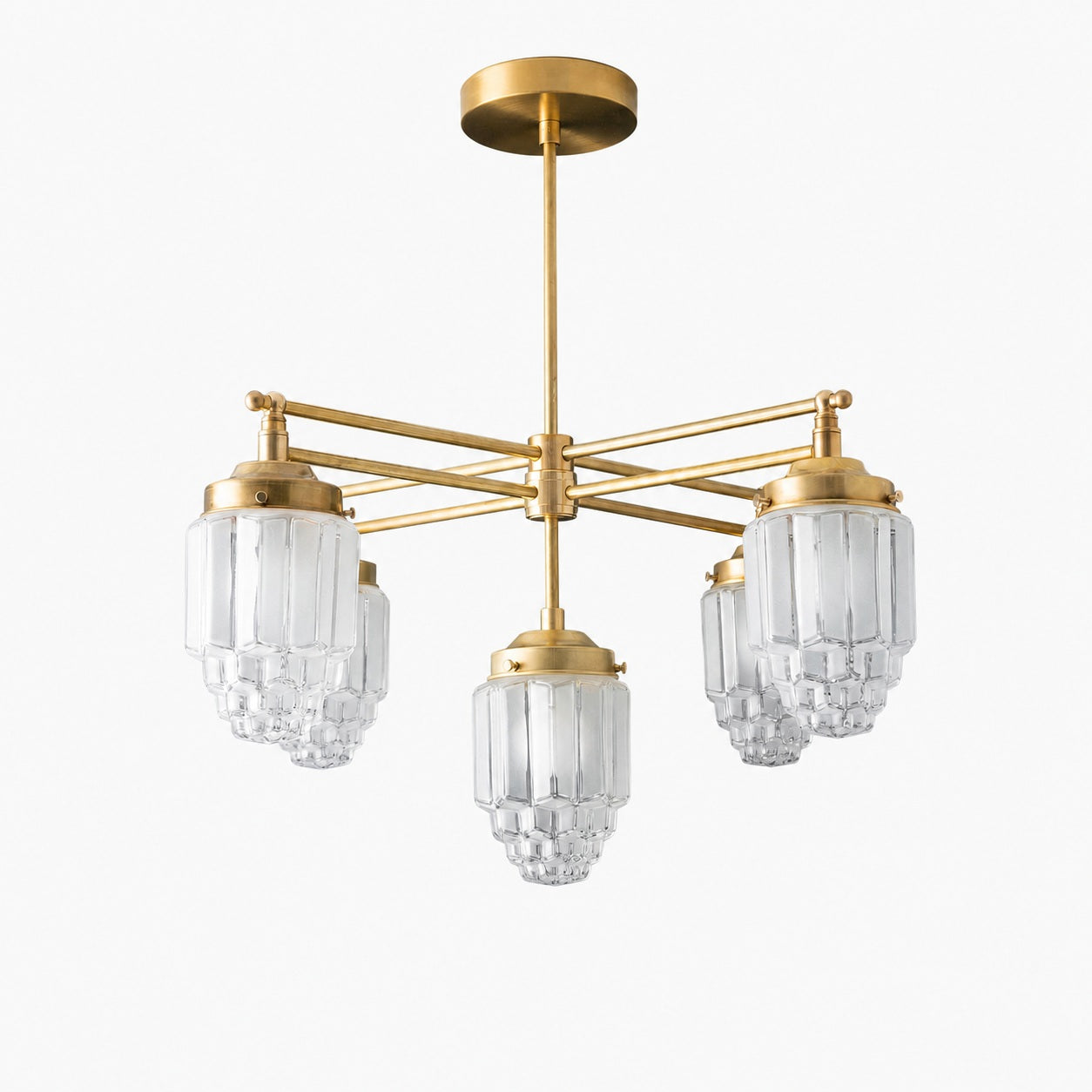 Tierlux Glass Chandelier – Vintage Brass Globe Lighting Fixture