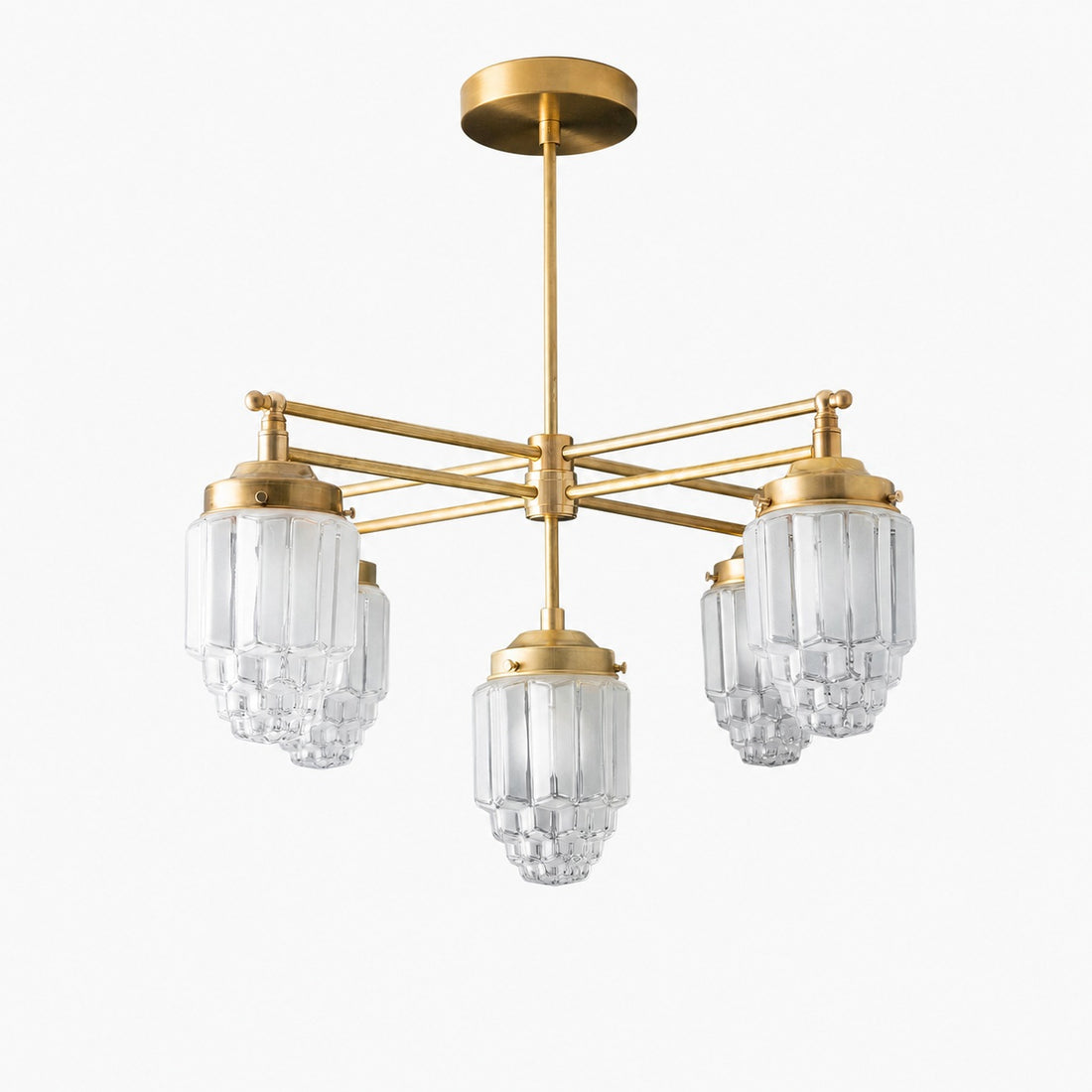 Tierlux Glass Chandelier – Vintage Brass Globe Lighting Fixture
