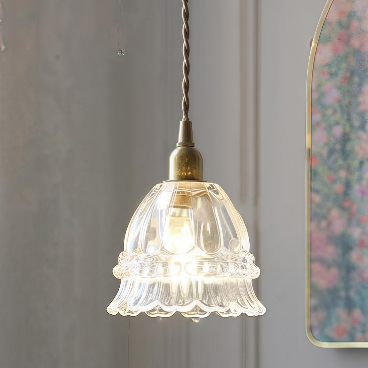 Jellyfish Flower Glass Pendant Light – Walnut & Antique Brass Style