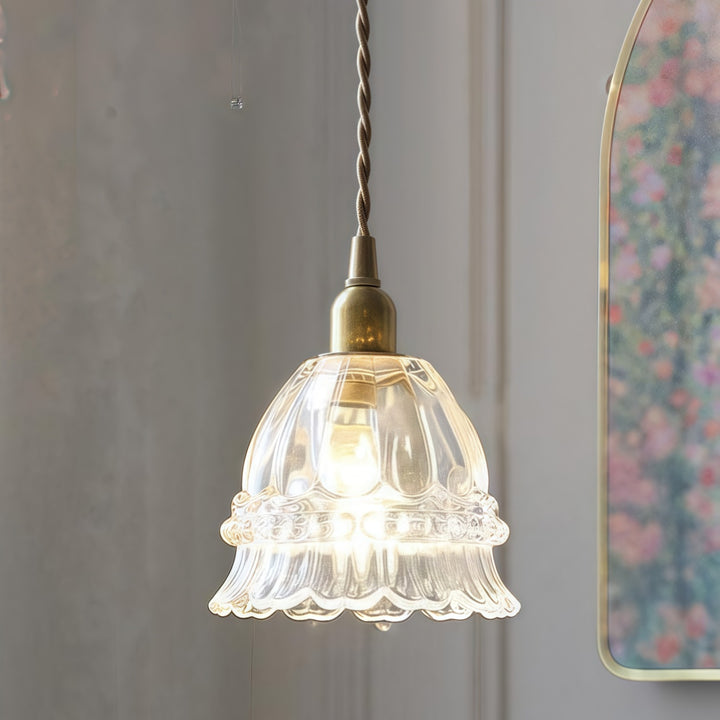 Jellyfish Flower Glass Pendant Light – Walnut & Antique Brass Style