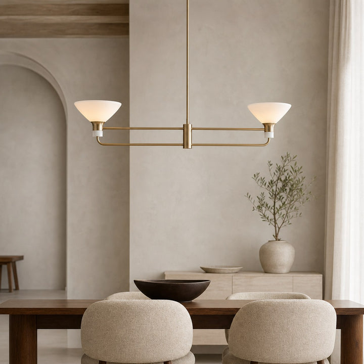 Calvor Linear 2 Light Chandelier - Porcelain Shades and Bronze Finish