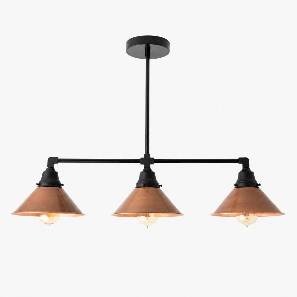 Conique Metal Hand-Aged Copper Chandelier - 3 Light Industrial Pendant - Island Lighting
