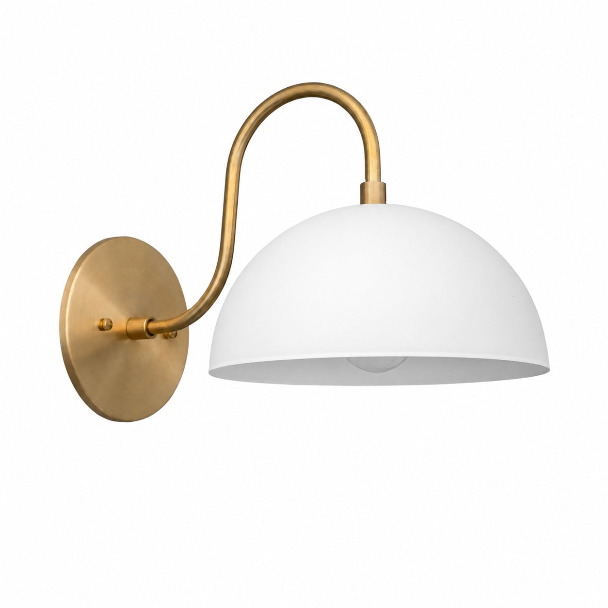 Curva Metal  Industrial Wall Sconce - Curved Brass Arm - Hammered Dome Light Fixture