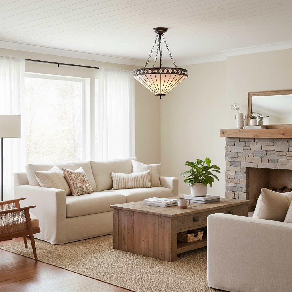 TF Fargo Adjustable Pendant with Stained-Glass Inspired Inverted Shade for Island and Dining