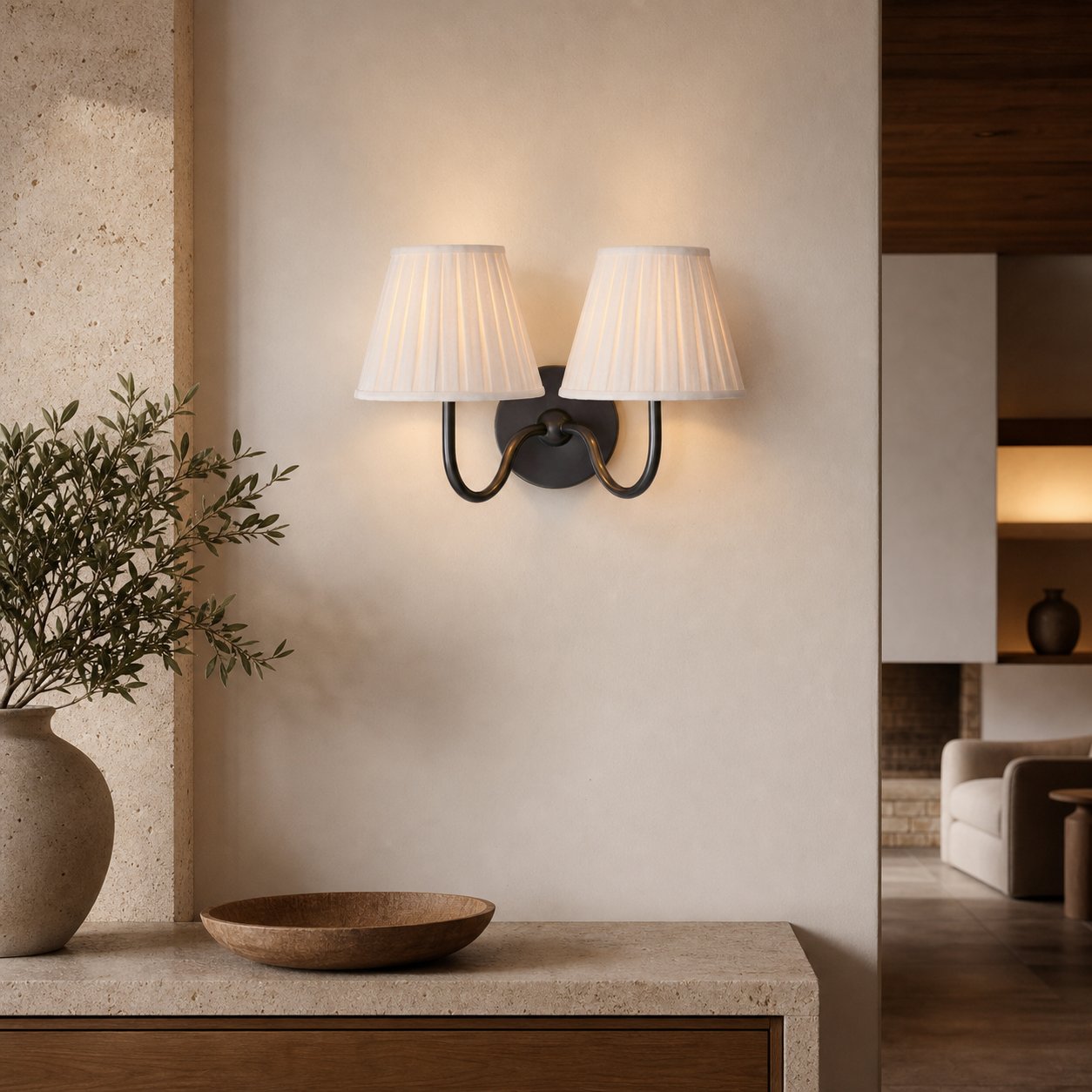 Luvora Vintage Pleated Shade Wall Lamp - Modern Brass Linen Wall Lighting